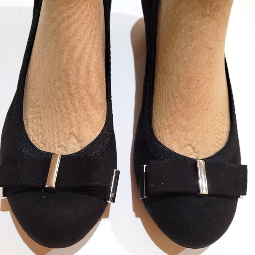 Dana Buchman Black Darcy Cushioned Faux Suede Heels with Ribbon Toe